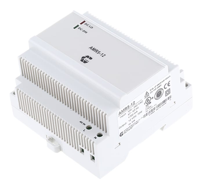 Chinfa AMR5 Switched Mode DIN Rail Power Supply, 90 → 264V ac ac Input, 12V dc dc Output, 6A Output, 72W