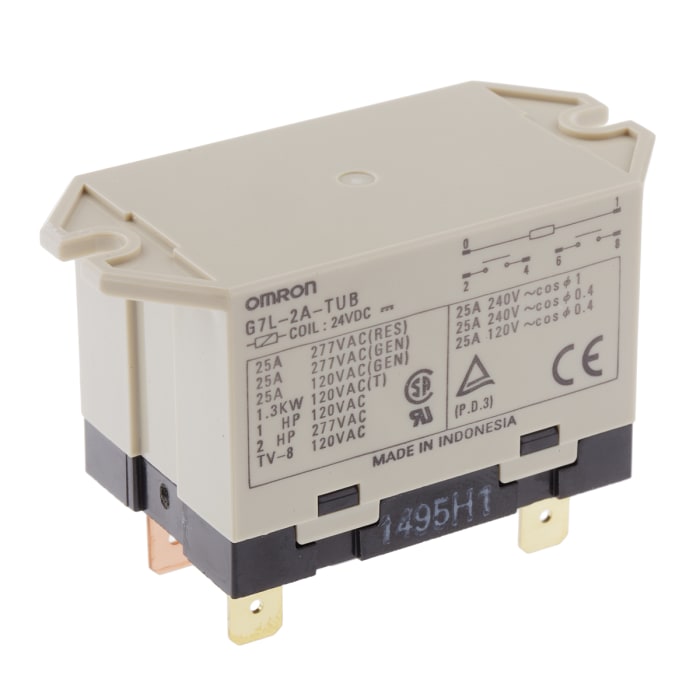 G7L-2A-TUB DC24 Omron | Omron Panel Power Relay, 24V dc Coil, 25A ...