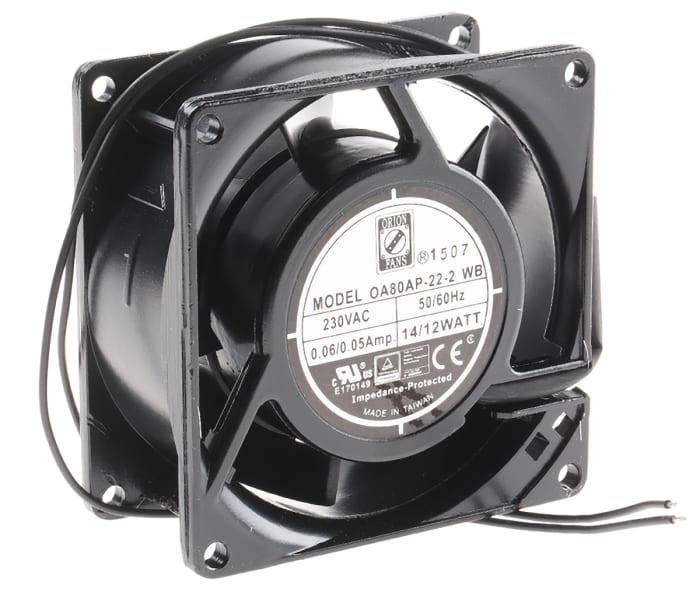 RS PRO Axial Fan, 230 V ac, AC Operation, 25cfm, 12W, 50mA Max, 80 x 80 x 38mm