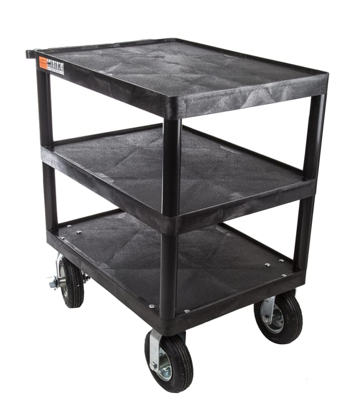 RS PRO 3 Shelf Aluminium, Plastic Trolley Trolley, 810 x 610mm, 350kg Load