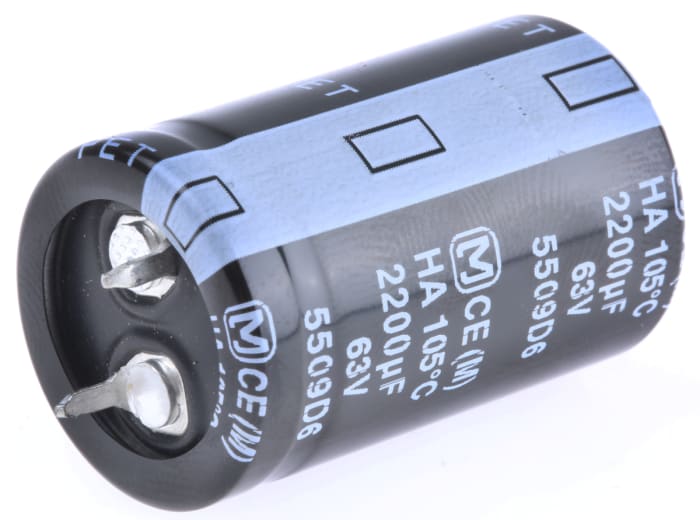 Panasonic 2200μF Electrolytic Aluminium Electrolytic Capacitor 63V dc, Through Hole - ECEC1JA222BJ