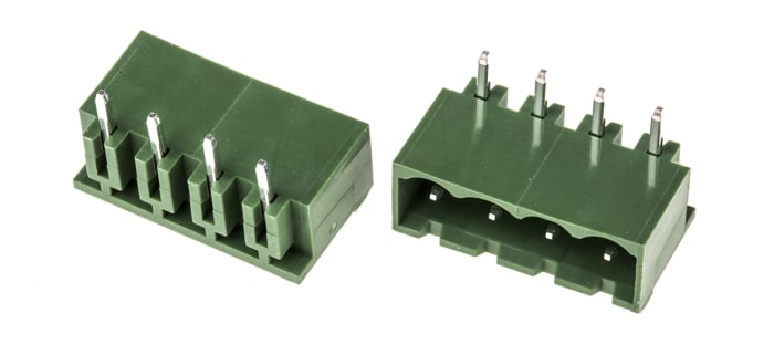 RS PRO, 5.08mm Pitch, 4 Way, Right Angled, Pluggable Terminal Block, Header, Through Hole, Solder Termination