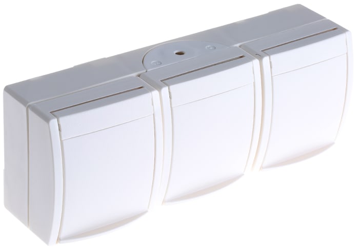 Busch Jaeger - ABB White 3 Gang Plug Socket, 16A, Type F - German Schuko, Outdoor Use