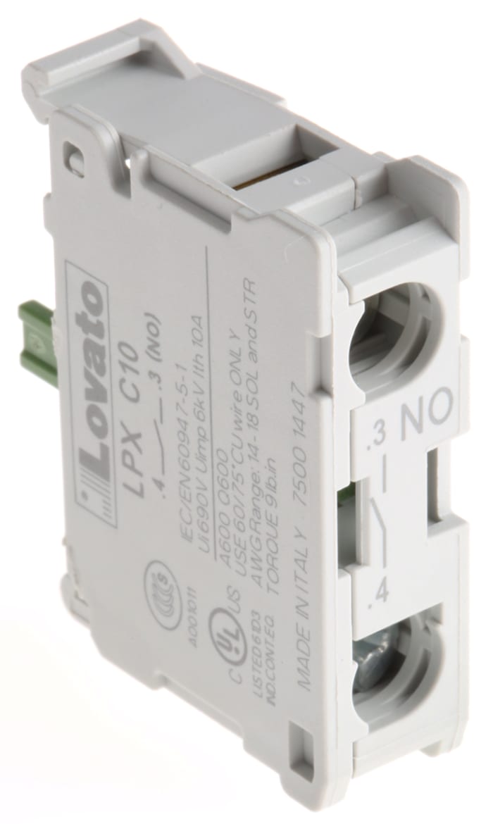 Lovato Platinum 22mm Series Contact Block, 690V, 1NO