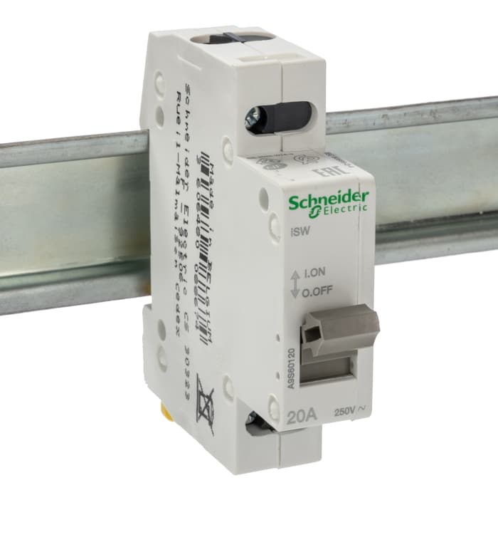 Schneider Electric 1P Pole DIN Rail Isolator Switch - 20A Maximum Current, IP40