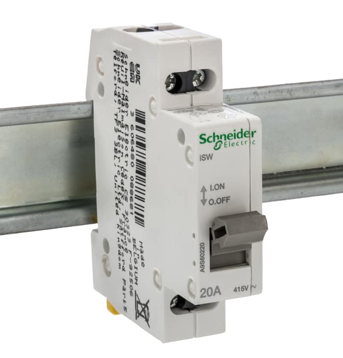 Schneider Electric 2P Pole DIN Rail Isolator Switch - 20A Maximum Current, IP40