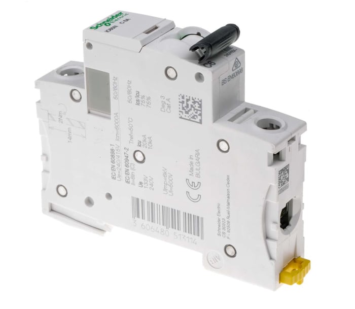 Schneider Electric Acti 9 iC60N MCB, 1P, 6A Curve C, 100 → 133V AC, 12 → 48V DC, 6 kA Breaking Capacity