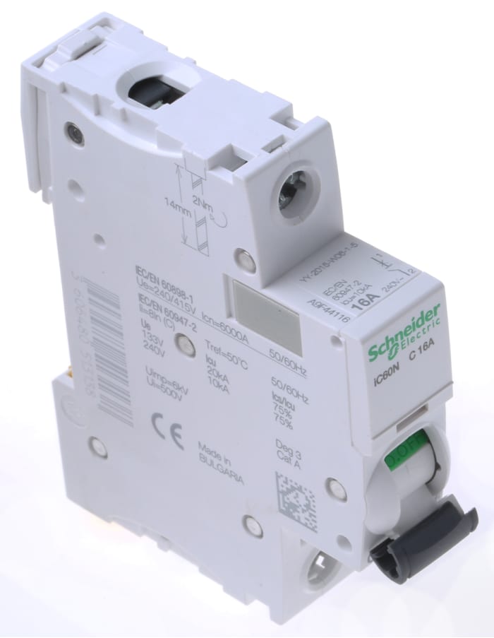 Schneider Electric Acti 9 iC60N MCB, 1P, 16A Curve C, 100 → 133V AC, 12 → 48V DC, 6 kA Breaking Capacity