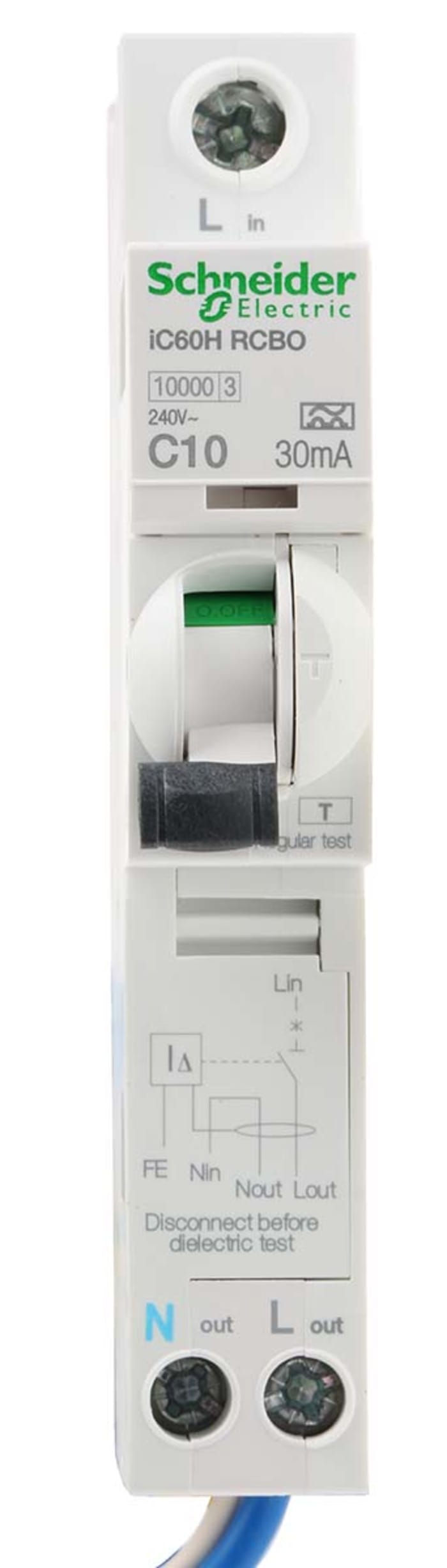 Schneider Electric RCBO, 10A Current Rating, 1P+N Poles, 30mA Trip Sensitivity, Acti 9 Range