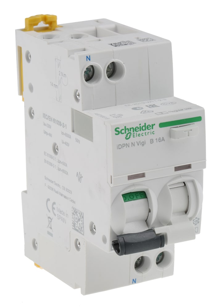 Schneider Electric Acti 9 iDPN Aşırı Akım Korumalı Kaçak Akım Sigortası (RCBO), Hassasiyet: 30mA, 16 A, 1P+N