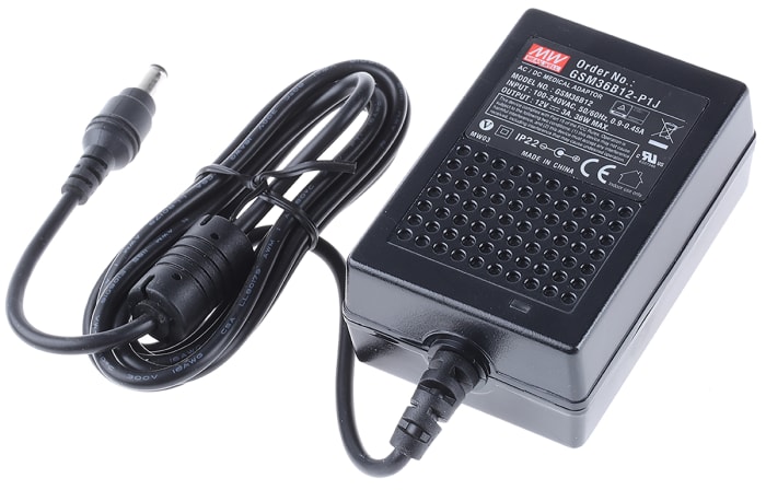 MEAN WELL Power Brick AC/DC Adapter 12V dc Output, 3A Output