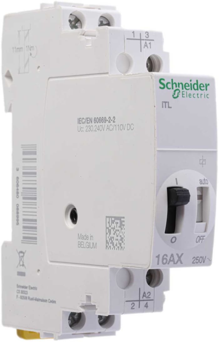 Schneider Electric DIN Rail Power Relay, 110 V dc, 230 → 240V ac Coil, 16A Switching Current, DPST