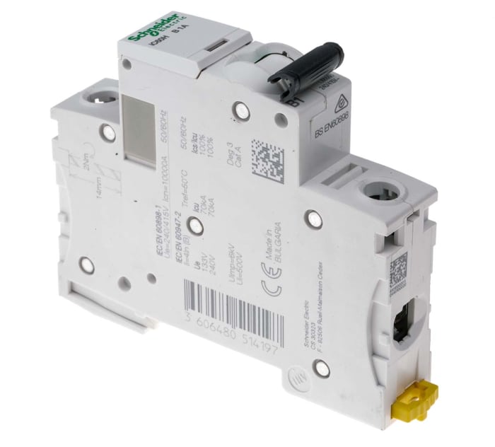 Schneider Electric Acti 9 iC60H MCB, 1P, 1A Curve B, 100 → 133V AC, 72V DC, 10 kA Breaking Capacity