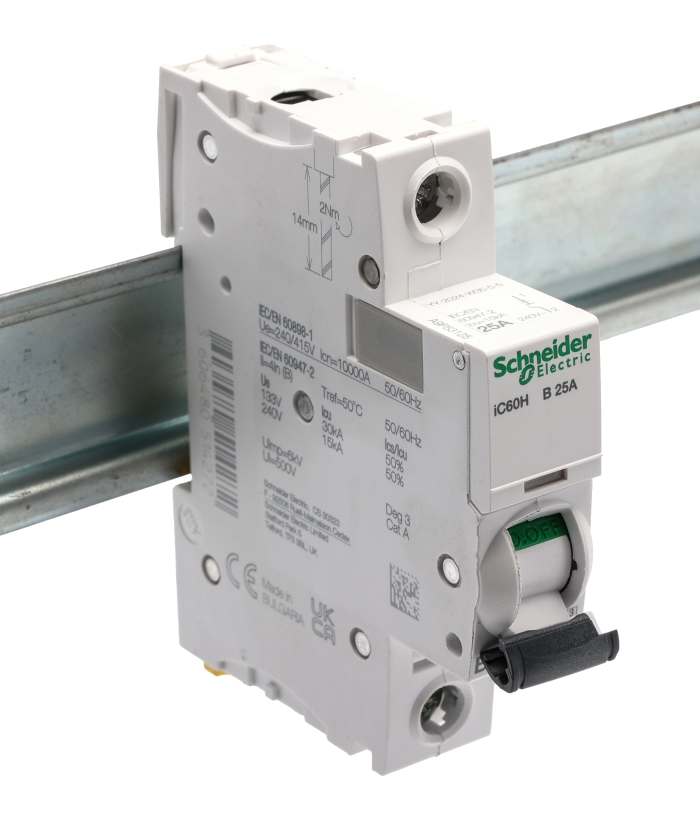 Schneider Electric Acti 9 iC60H MCB, 1P, 25A Curve B, 100 → 133V AC, 72V DC, 10 kA Breaking Capacity