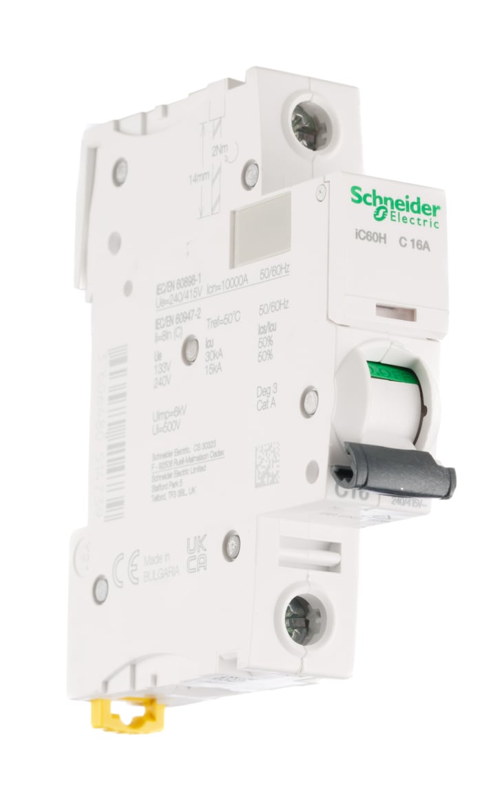 Schneider Electric Acti 9 iC60H MCB, 1P, 16A Curve C, 100 → 133V AC, 72V DC, 10 kA Breaking Capacity