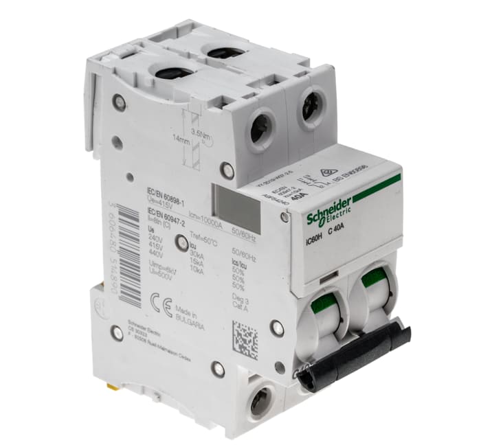 Schneider Electric Acti 9 iC60H MCB, 2P, 40A Curve C, 440V AC, 100 → 133V DC, 10 kA Breaking Capacity