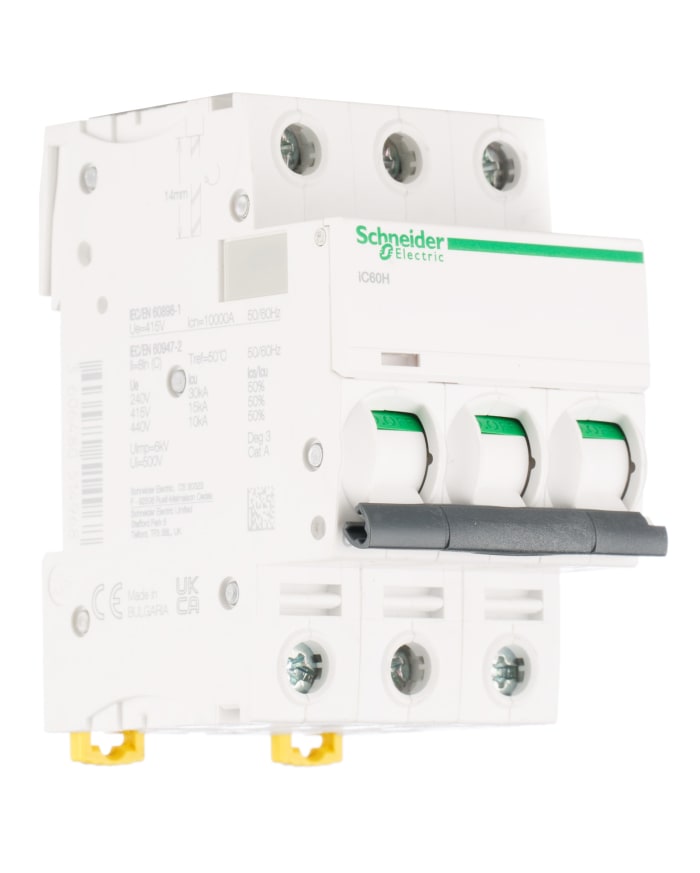 Schneider Electric Acti 9 iC60H MCB, 3P, 6A Curve C, 440V AC, 100 → 133V DC, 10 kA Breaking Capacity