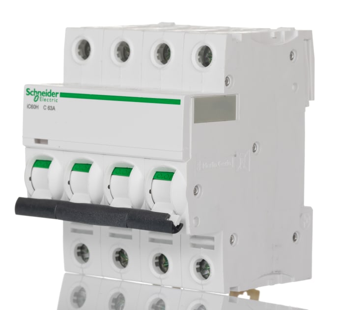 Schneider Electric Acti 9 iC60H MCB, 4P, 63A Curve C, 440V AC, 220 → 250V DC, 10 kA Breaking Capacity