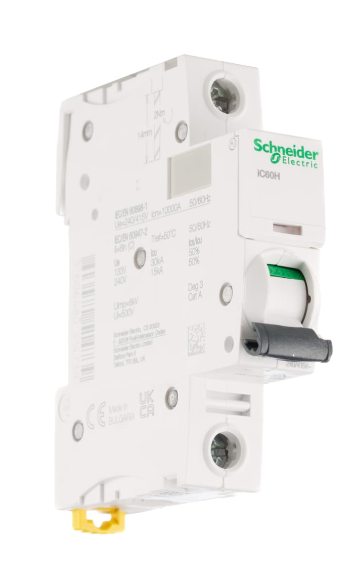 Schneider Electric Acti 9 iC60H MCB, 1P, 10A Curve D, 100 → 133V AC, 72V DC, 10 kA Breaking Capacity