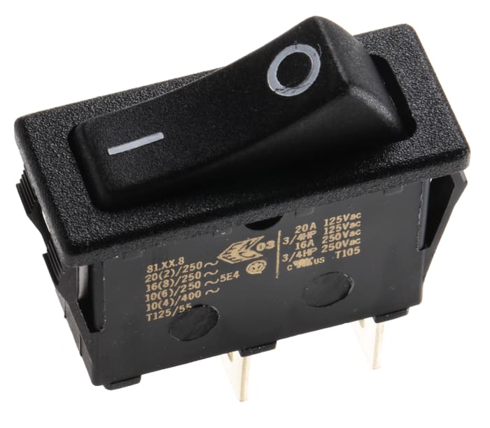 Interruptor de balancín Molveno, SX81111811210000, Contacto SPST, Encendido-apagado On-Ninguno-Off, 20 A Panel, Negro,