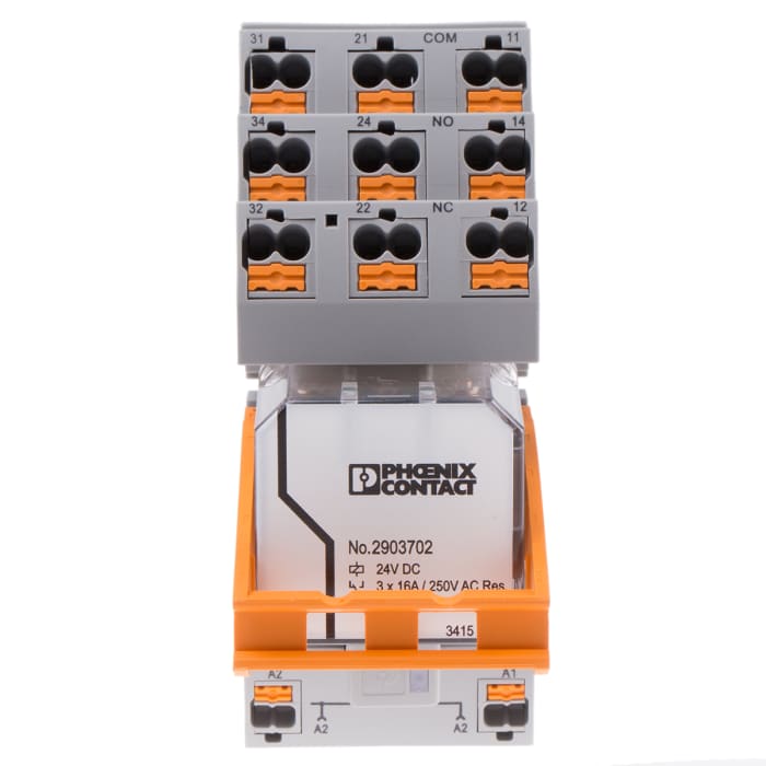 Phoenix Contact RIF Series Interface Relay, DIN Rail Mount, 24V dc Coil, 3PDT, 3-Pole