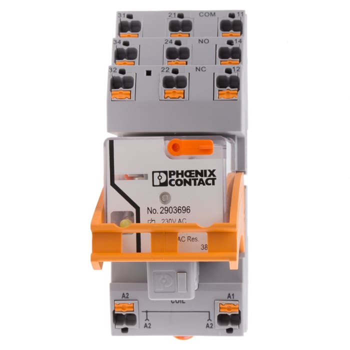 Phoenix Contact RIF Series Interface Relay, DIN Rail Mount, 230V ac Coil, 3PDT, 3-Pole