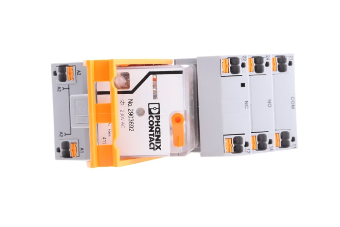 Phoenix Contact RIF-3-RPT-LV-230AC/2X21 Series Interface Relay, DIN Rail Mount, 230V ac Coil, DPDT, 2-Pole