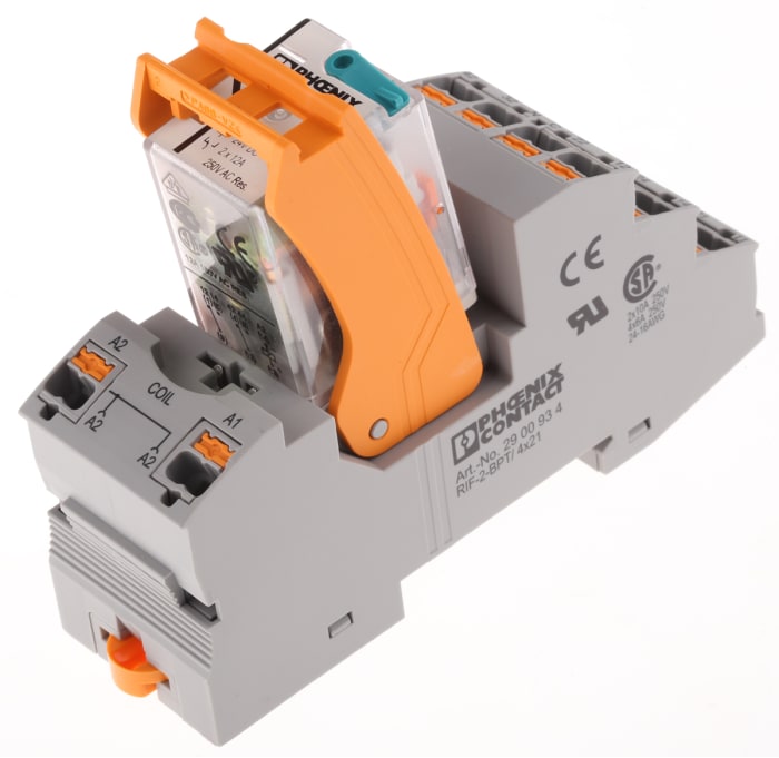 Phoenix Contact RIF Series Interface Relay, DIN Rail Mount, 24V dc Coil, DPDT, 2-Pole