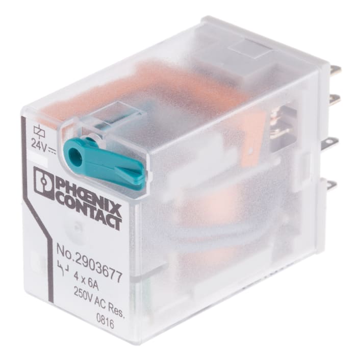 Phoenix Contact DIN Rail Power Relay, 24V dc Coil, 6A Switching Current, 4PDT