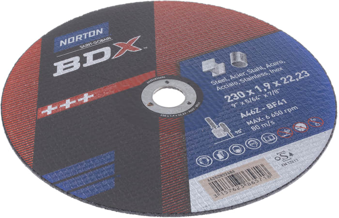 Norton Cutting Disc Aluminium Oxide Cutting Disc, 230mm x 1.9mm Thick, 5 in pack