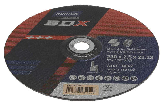 Norton Cutting Disc Aluminium Oxide Cutting Disc, 230mm x 2.5mm Thick, P36 Grit