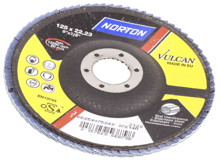 Norton Flap Disc Ceramic Grinding Disc, 125mm, Medium Grade, P120 Grit, Vulcan, 10 in pack