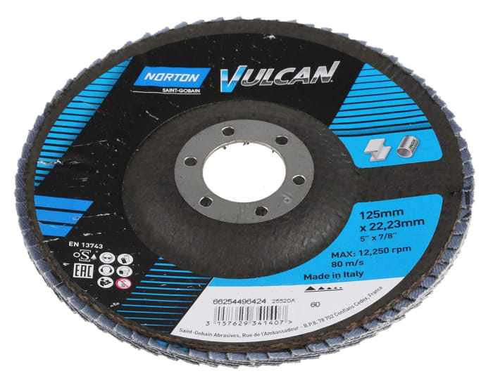 Norton Flap Disc Ceramic Grinding Disc, 125mm, Medium Grade, P60 Grit, Vulcan, 10 in pack