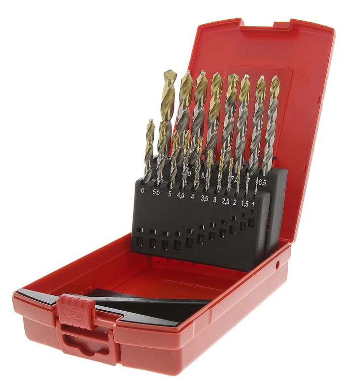 Dormer 19-Piece Twist Drill Bit Set for Multi-Material, 10mm Max, 1mm Min, HSS-TiN Bits