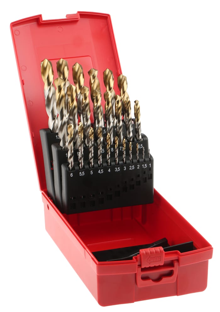 Dormer 25-Piece Twist Drill Bit Set for Multi-Material, 13mm Max, 1mm Min, HSS-TiN Bits