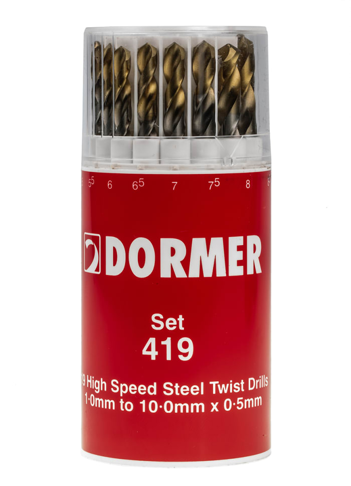 Dormer 19-Piece Twist Drill Bit Set for Multi-Material, 10mm Max, 1mm Min, HSS-TiN Bits