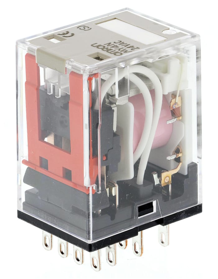 Relé de potencia sin enclavamiento Omron MY4 de 4 polos, 4PDT, bobina 24V ac, 5A, enchufable