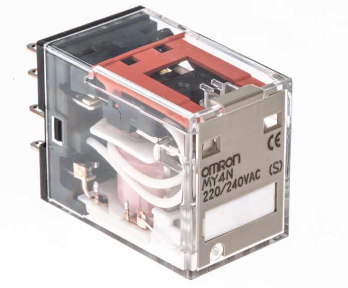 Relé de potencia sin enclavamiento Omron MY4 de 4 polos, 4PDT, bobina 240V ac, 5A, enchufable