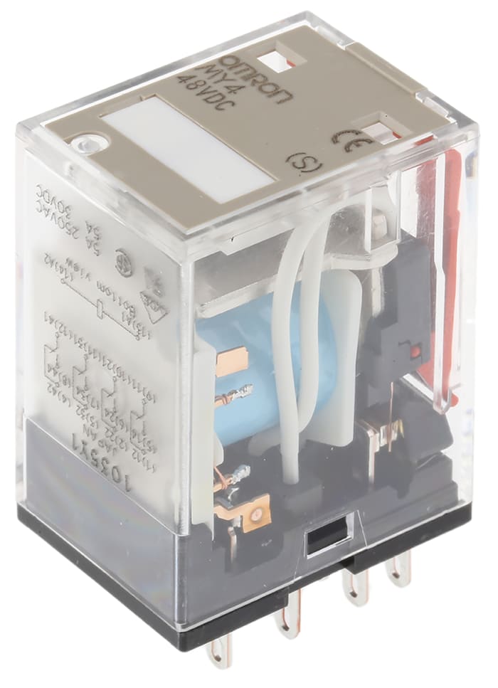 Relé de potencia sin enclavamiento Omron MY4 de 4 polos, 4PDT, bobina 48V dc, 5A, enchufable