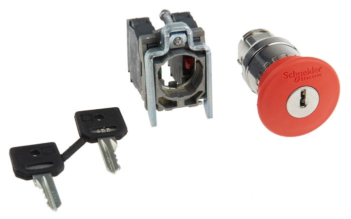 Schneider Electric Harmony XB4 Series Key Release Emergency Stop Push Button, Panel Mount, 22mm Cutout, 1 NO + 1 NC