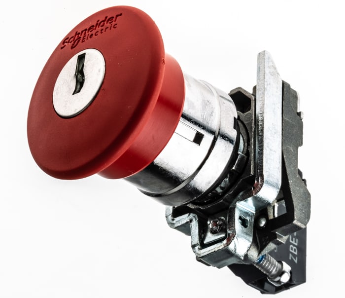Schneider Electric Harmony XB4 Series Key Release Emergency Stop Push Button, Panel Mount, 22mm Cutout, 1NC, IP66,