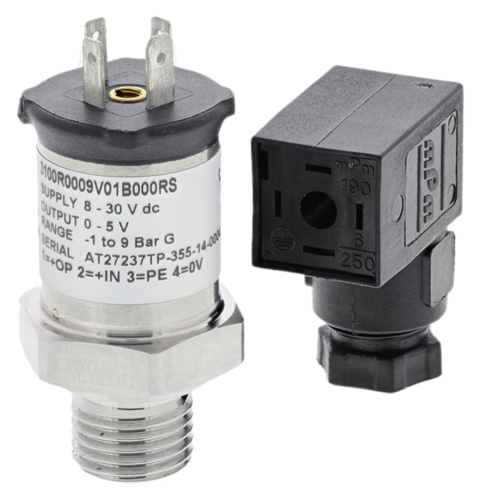 Gems Sensors Pressure Sensor, -1bar Min, 9bar Max, Voltage Output, Relative Reading