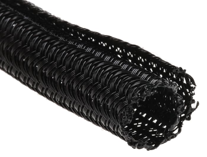Alpha Wire Braided PET Black Cable Sleeve, 9.53mm Diameter, 15m Length, FIT Wire Management Series
