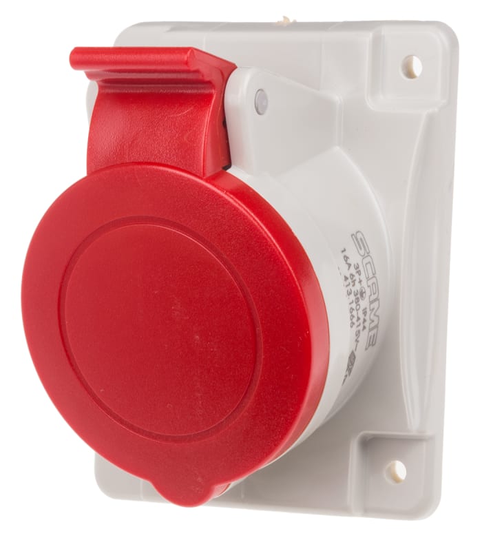 Scame IP44 Red Panel Mount 3P + E Heavy Duty Power Connector Socket, Rated At 16A, 415 V