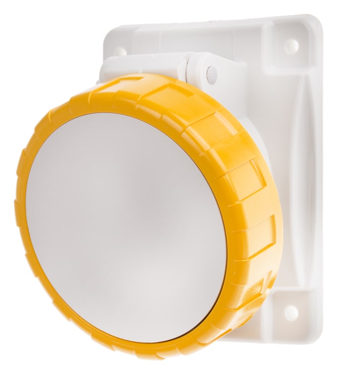 RS PRO Ağır Hizmet Güç Konnektörü, Priz, 2P+E, 110 V, 16A, Panoya / Panele Monte, Sarı, IP66, IP67