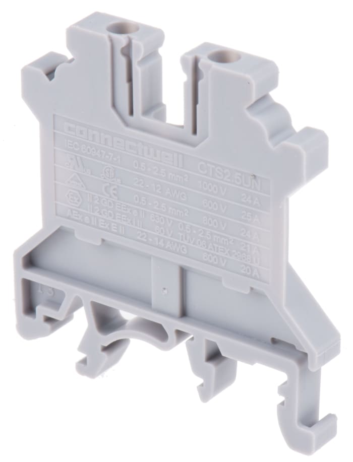 RS PRO Grey Feed Through Terminal Block, 2.5mm², Single-Level, Screw Clamp Termination
