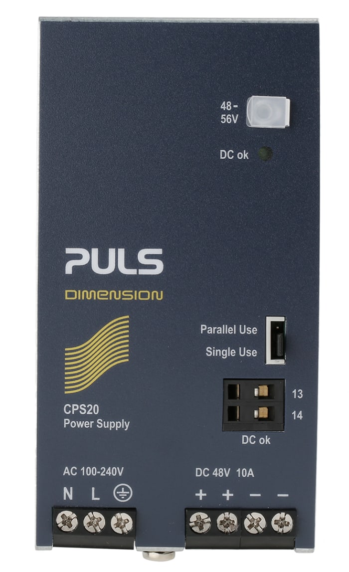 PULS DIMENSION C-Line Switched Mode DIN Rail Power Supply, 100 → 240V ac ac Input, 48V dc dc Output, 10A Output,