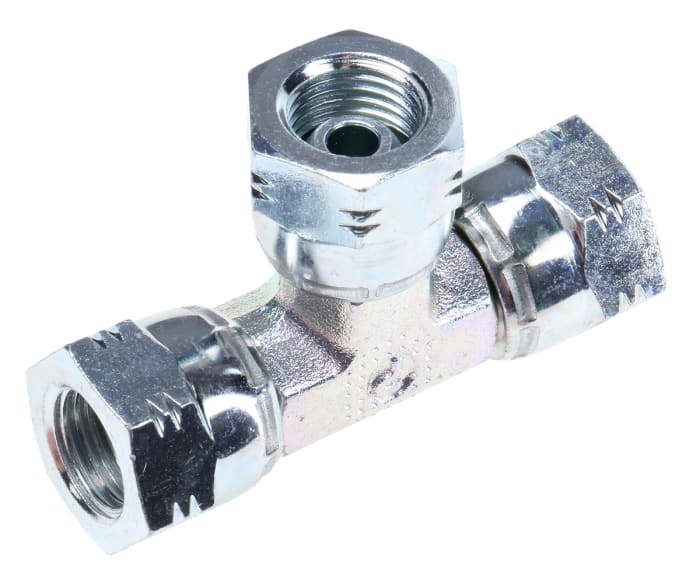 Parker Hydraulic Tee Threaded Adapter 4J6MK4S, Connector A G 1/4 Female Connector B G 1/4 Female