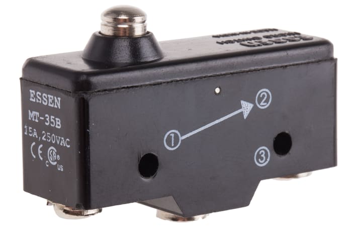 RS PRO Plunger Micro Switch, Screw Terminal, 15 A @ 250 V ac, SP-CO