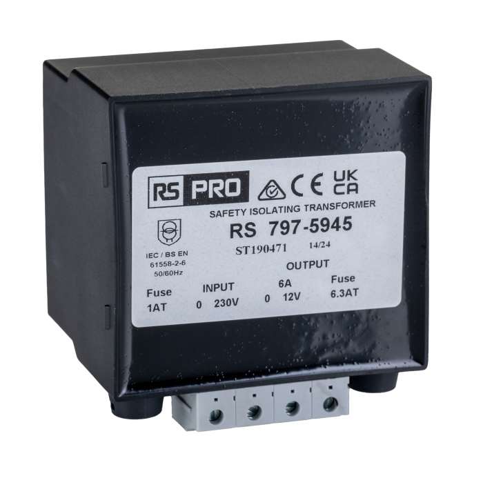 RS PRO 72VA DIN Rail Transformer, IEC 61558-2-6, 230V ac Primary, 12V ac Secondary